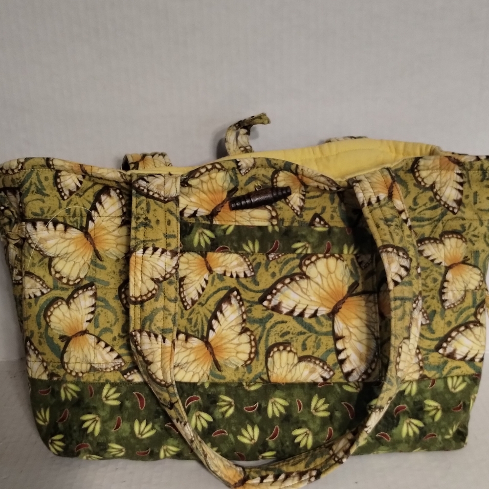Butterfly Print Tote Bag - Green and Yellow